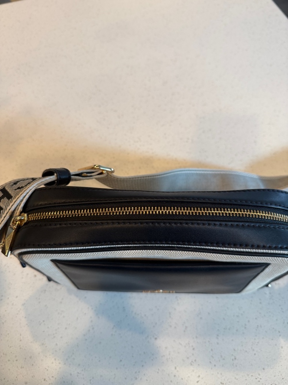 Michael Kors Black & Ivory Canvas Crossbody Camera Bag with Logo Strap - Picture 9 of 10